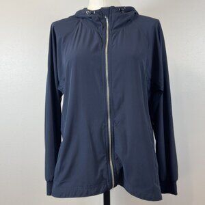 Christopher Banks Womens Navy Blue Full Zip Jacket Hooded Pockets Light Size P/L